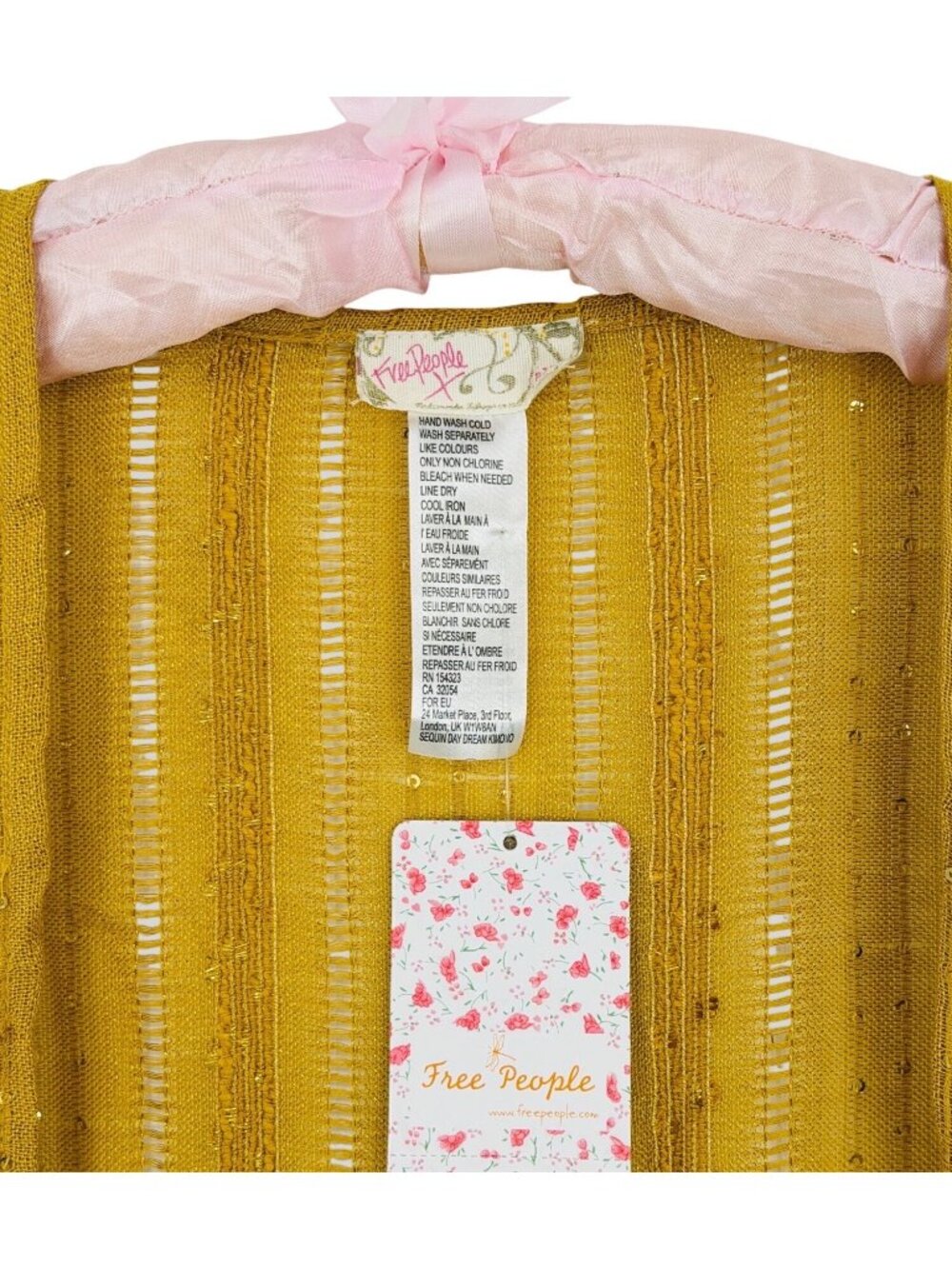 NWT Free People Golden Yellow Sequin Kimono | Boho Whimsigoth Coastal Cowgirl OS - Picture 12 of 16
